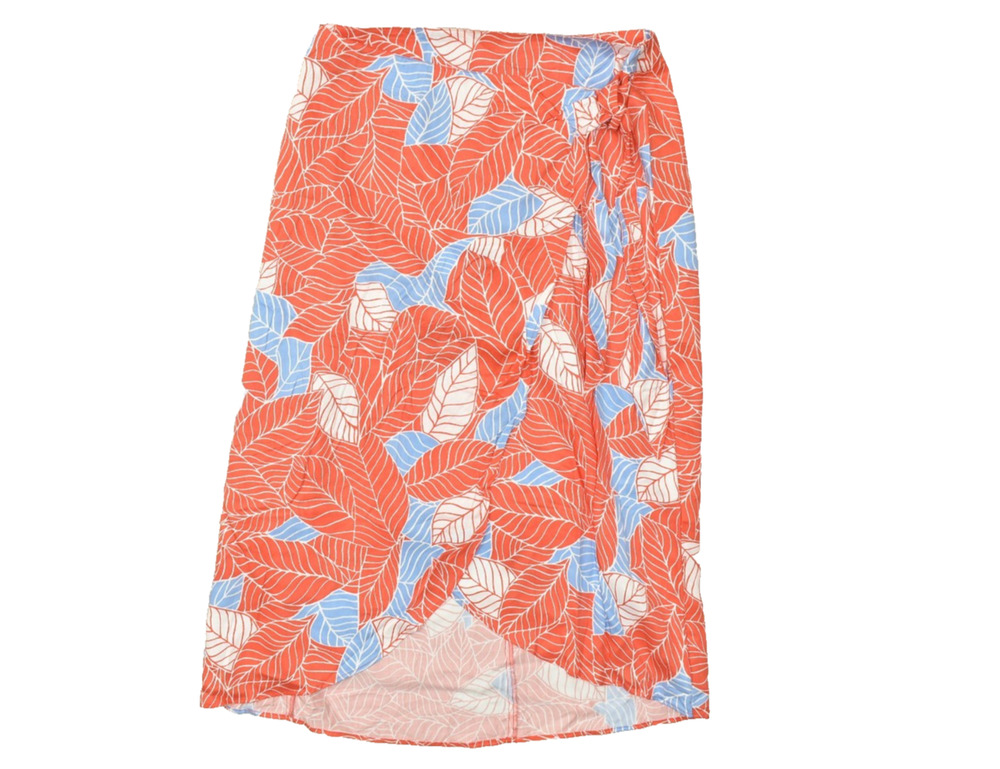 Untuckit Women's Red Lyocell Leaf Print Wrap Skirt Midi Regular Size S